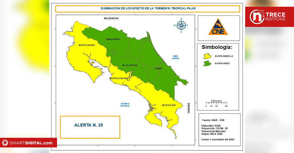 CNE cambia la alerta de naranja a amarilla en el Pacífico