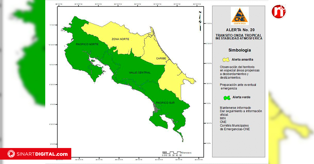 CNE declara alerta amarilla para San Carlos ante incremento en lluvias