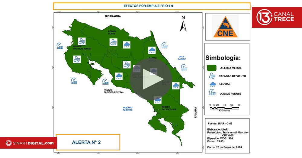 Comisión Nacional de Emergencias emite alerta verde por influencia de nuevo frente frío