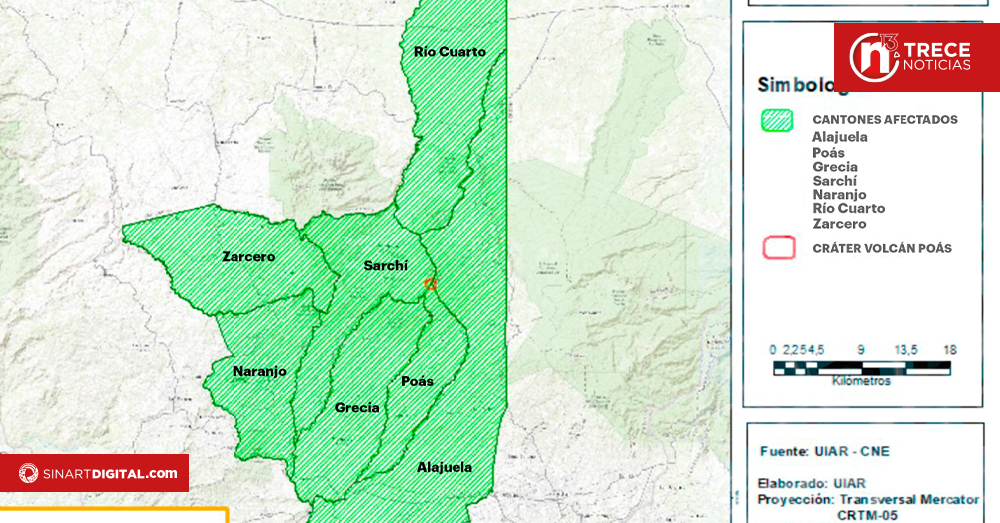 Declaran 7 cantones en alerta verde por actividad del volcán Poás