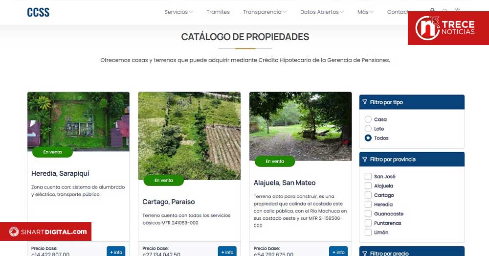CCSS abrió nuevo remate de 68 propiedades con facilidades de financiamiento