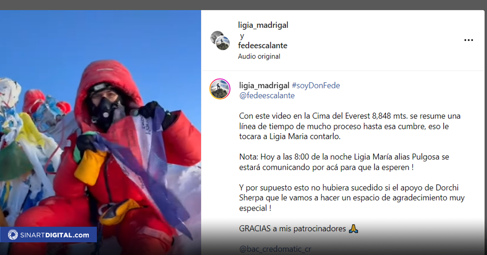 Ligia Madrigal luce bandera de Costa Rica en cima del Everest